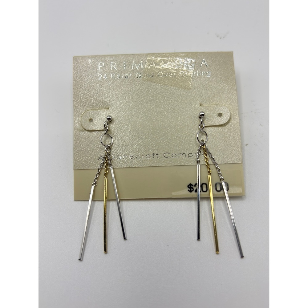 Primavera Danecraft 24K Gold Over Sterling Silver Mixed Metal Bar Drop Earrings
